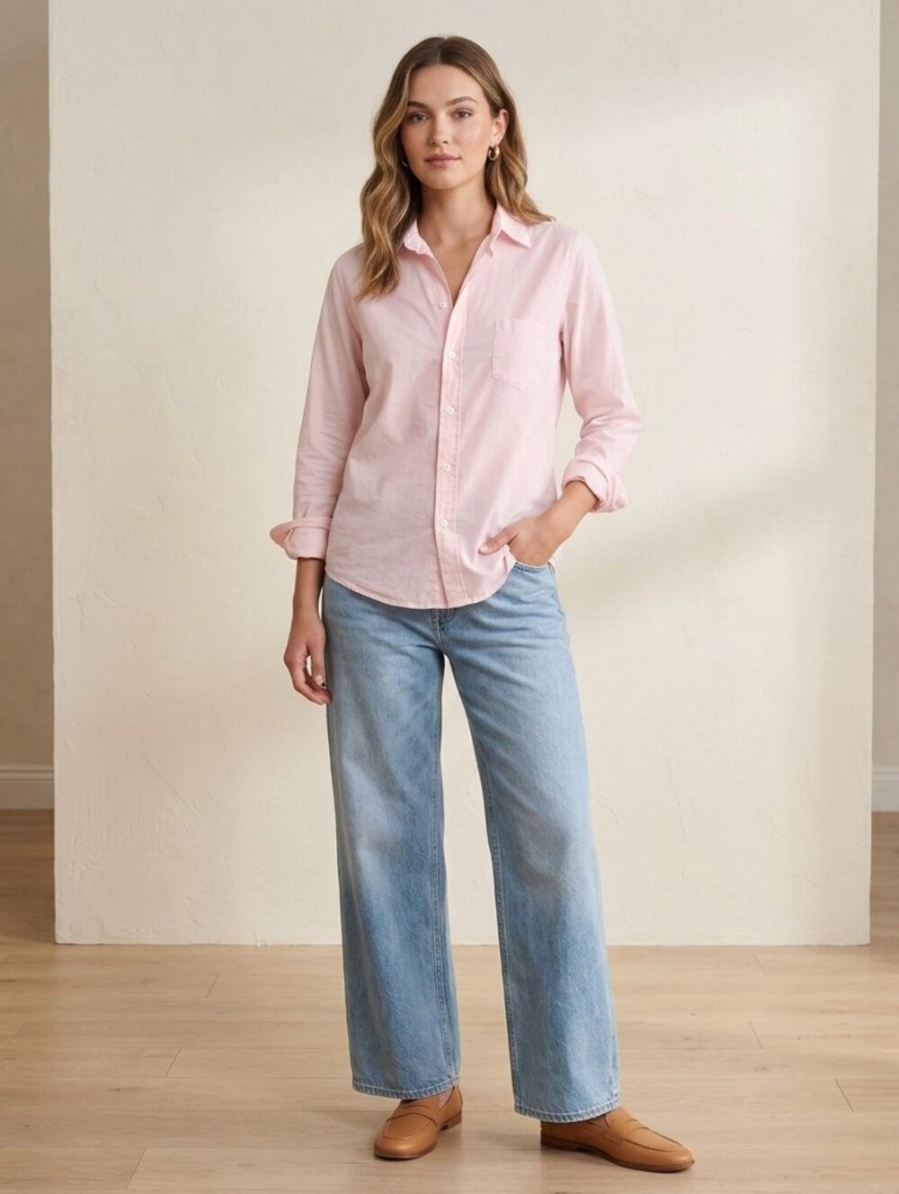 Frank & Eileen Barry Tailored Woven Pink Button Up Women's Size Large Preppy Off